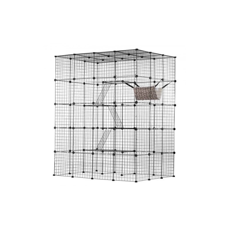 Kissanhäkki 4-tasoinen teräslankainen musta 1371 x 1041 x 1754 mm 5 ovella