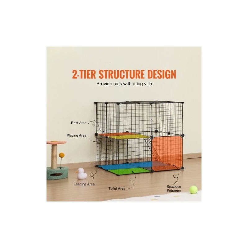 2-tasoinen metallinen kissahäkki teräslankainen 711 mm musta sisä- ja ulkokäyttöön