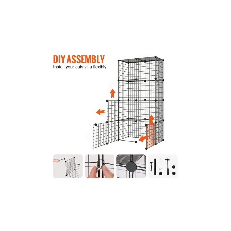 2-tasoinen metallinen kissahäkki teräslankainen 711 mm musta sisä- ja ulkokäyttöön