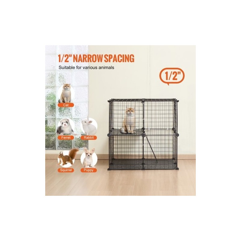 2-tasoinen metallinen kissahäkki teräslankainen 711 mm musta sisä- ja ulkokäyttöön