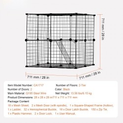 2-tasoinen metallinen kissahäkki teräslankainen 711 mm musta sisä- ja ulkokäyttöön