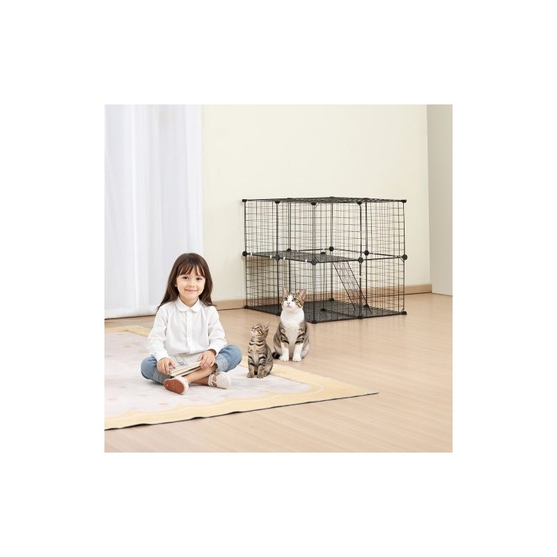 2-tasoinen metallinen kissahäkki teräslankainen 711 mm musta sisä- ja ulkokäyttöön