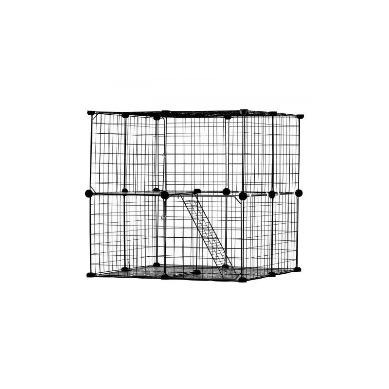 2-tasoinen metallinen kissahäkki teräslankainen 711 mm musta sisä- ja ulkokäyttöön