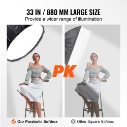 Parabolinen softbox 850 mm karkaistut teräskaaret Bowens-kiinnitys 3 diffuusokerrosta ja hunajakennoritilä
