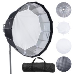 Parabolinen softbox 850 mm karkaistut teräskaaret Bowens-kiinnitys 3 diffuusokerrosta ja hunajakennoritilä