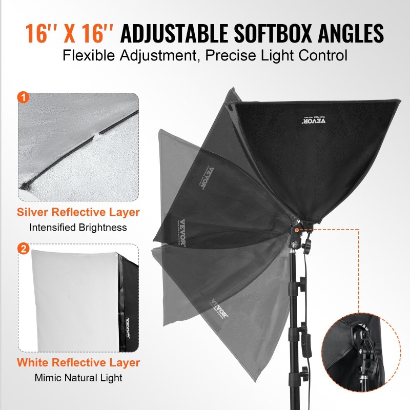 Softbox-valosetti valokuvaukseen 40x40 cm Oxford-kangas 45W LED-lamppu säädettävä 3000–6500K 2 kpl