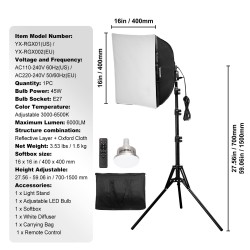 Softbox-valosetti 400 x 400 mm 45-wattinen LED-lamppu säädettävä 3000–6500K
