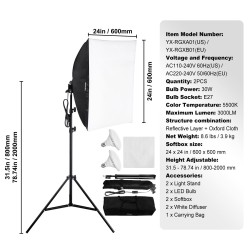 Softbox-valaistussetti Oxford-kangas 600×600 mm 2 kpl 30W 5500K säädettävä jalusta