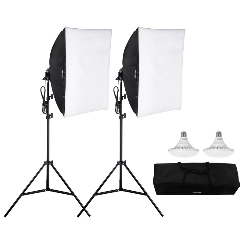 Softbox-valaistussetti Oxford-kangas 600×600 mm 2 kpl 30W 5500K säädettävä jalusta