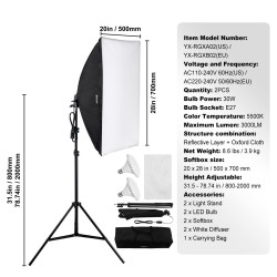 Valolaatikkosetti 50x70 cm 2 kpl 30W LED 5500K korkeussäädettävät jalustat