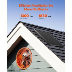 Ullakkopuhallin 14 tuuman aurinkokäyttöinen ilmavirta 1300 CFM säädettävällä termostaatilla