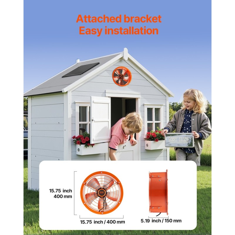 Ullakkopuhallin 14 tuuman aurinkokäyttöinen ilmavirta 1300 CFM säädettävällä termostaatilla