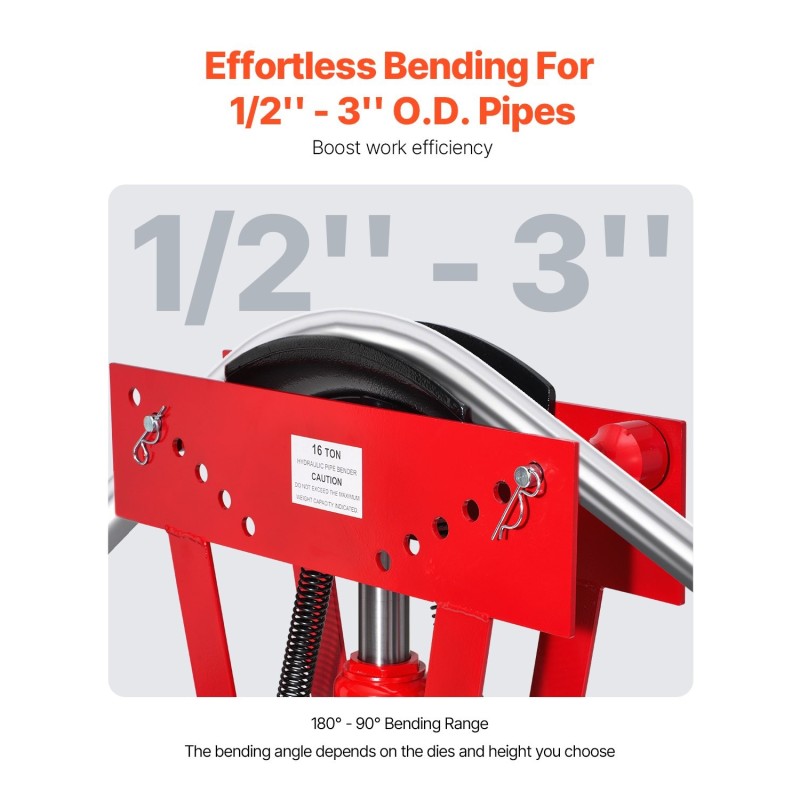 Putkentaivutin 16 tonnin hydraulinen manuaalipumpulla 90–180 asteen 13–76 mm 8 sovitinta
