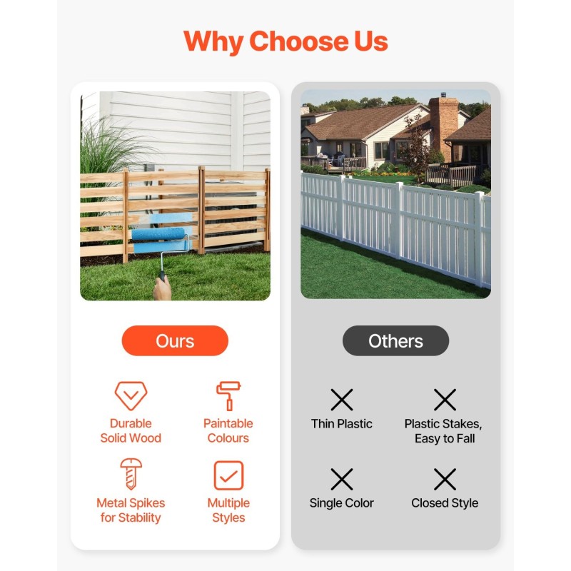 Puun yksityisyysaita täyspuuta metallipaaluilla kolmen paneelin korkeus 914 millimetriä