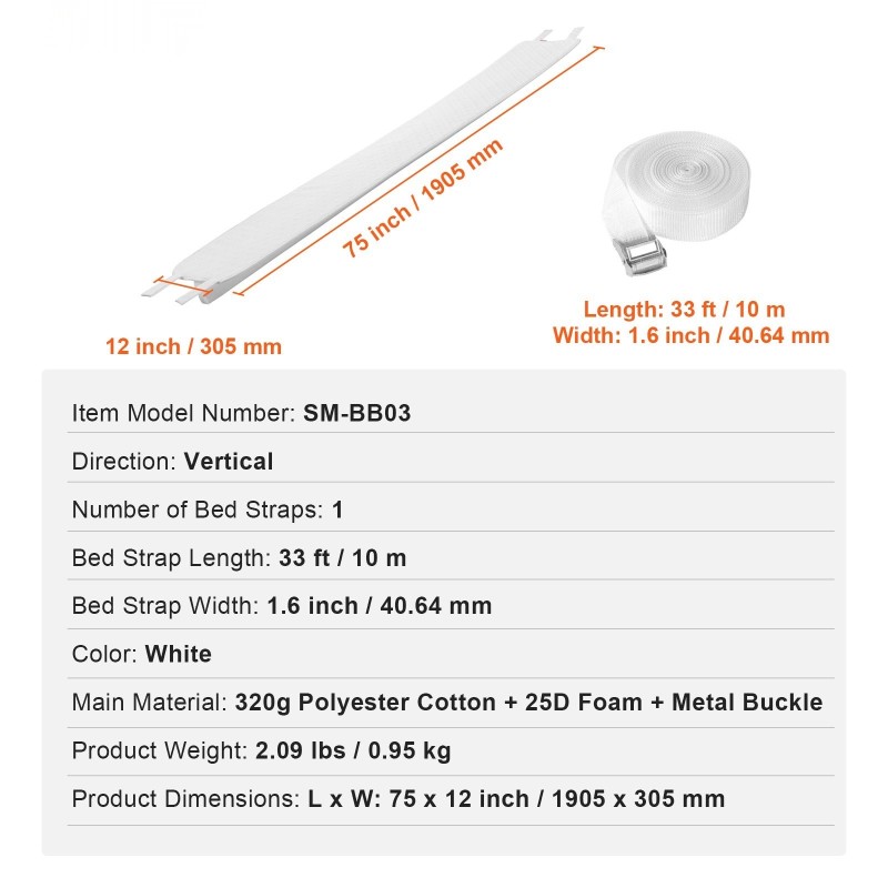Sängyn välikappale polyesteripuuvilla 25D-muistivaahto kiristettävällä hihnalla valkoinen kahdelle patjalle