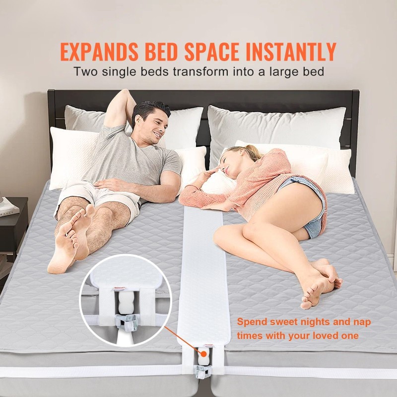 Sänkysilta kahden erillisen patjan yhdistämiseen kiinnitysremmillä polyesteripuuvilla 25D-vaahtomuovi valkoinen