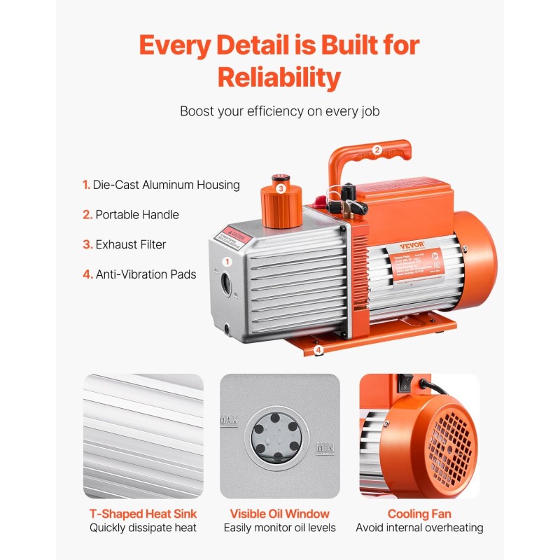 2-vaiheinen roottorityyppinen tyhjiöpumppu 533 L/min 0,2 Pa ilmastointihuoltoon ja autohuoltoon