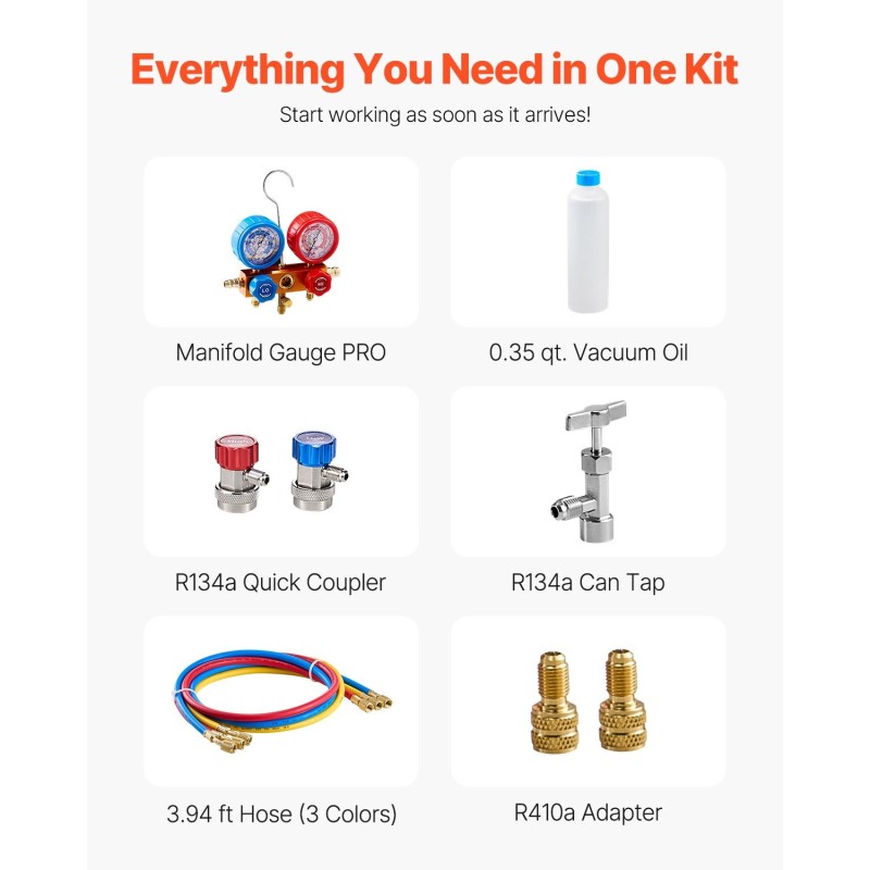 Pyöriväsiipinen 1-vaiheinen tyhjiöpumppu 3,5 CFM manometrisarjalla ilmastointihuoltoon