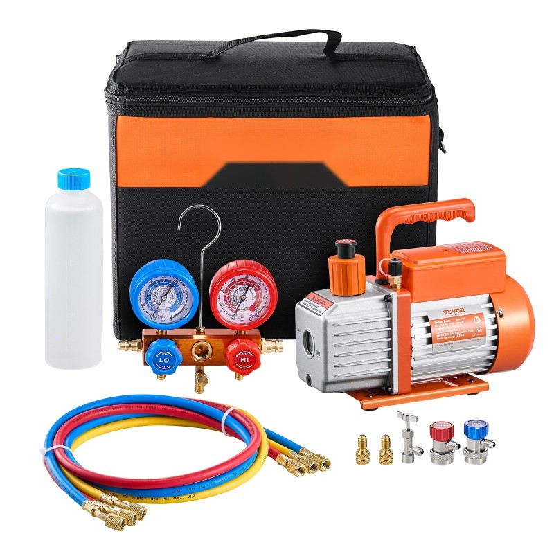 Pyöriväsiipinen 1-vaiheinen tyhjiöpumppu 3,5 CFM manometrisarjalla ilmastointihuoltoon