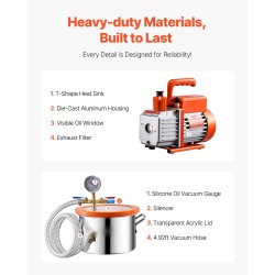 Tyhjiökammiopaketti ruostumattomasta teräksestä 5.7 L akryylikannella ja 100 L/min tyhjiöpumpulla
