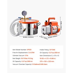 Tyhjiökammiopaketti ruostumattomasta teräksestä 5.7 L akryylikannella ja 100 L/min tyhjiöpumpulla