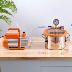 Tyhjiökammiopaketti ruostumattomasta teräksestä 5.7 L akryylikannella ja 100 L/min tyhjiöpumpulla