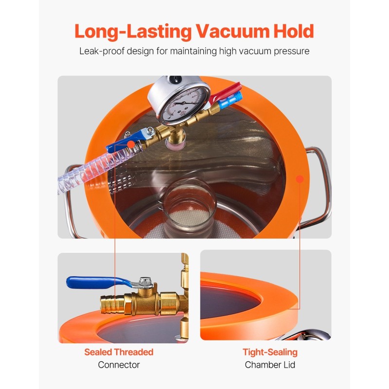 Tyhjiökammio ja tyhjiöpumppu 19 litraa ruostumatonta terästä akryylikannella hartsiin silikoniin ja epoksiin