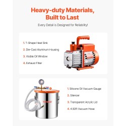 Tyhjiökammio ja tyhjiöpumppu 19 litraa ruostumatonta terästä akryylikannella hartsiin silikoniin ja epoksiin