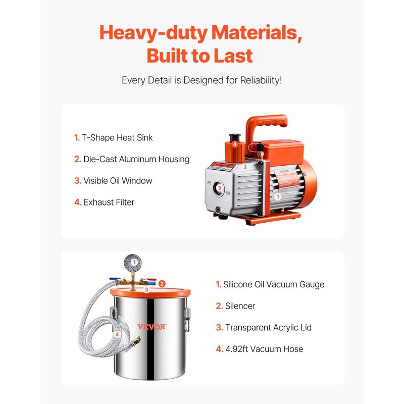 Tyhjiökammio ja tyhjiöpumppu 19 litraa ruostumatonta terästä akryylikannella hartsiin silikoniin ja epoksiin
