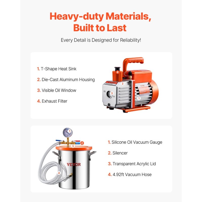 Tyhjiökammio 11 l ruostumatonta terästä ja 100 L/min tyhjiöpumppu hartsien kaasunpoistoon