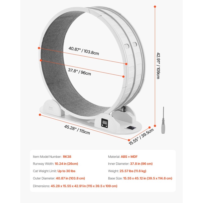 Kissan juoksupyörä ABS ja MDF 1038 mm ulkohalkaisija sisäkissoille askelmittarilla