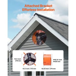 Harjakattoon asennettava poistoilmapuhallin kuusitoista tuuman ullakolle säädettävällä termostaatilla