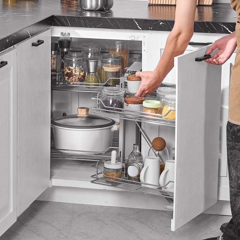 Ulosvedettävä sokean kulman kaapinjärjestelmä neljä koria hiiliteräs kromipinnoite alakaappiin