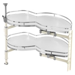 Ulosvedettävä kääntyvä kulmahylly kaksitasoinen hiiliteräs kromipinnoite sopii 900 mm leveään sokkelikulmakaappiin