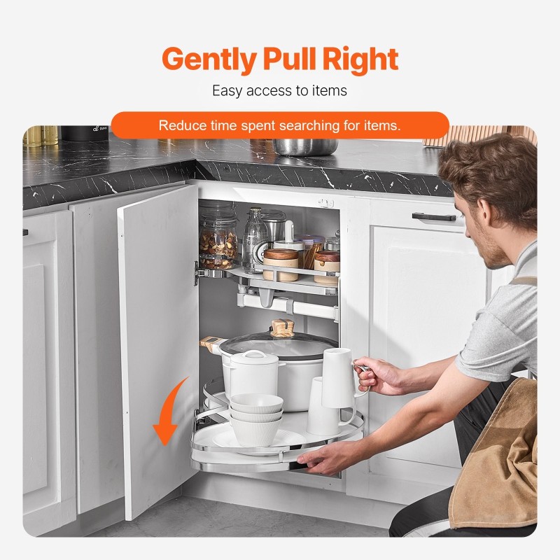 Ulosvedettävä kääntyvä kulmahylly kaksitasoinen hiiliteräs kromipinnoite sopii 900 mm leveään sokkelikulmakaappiin