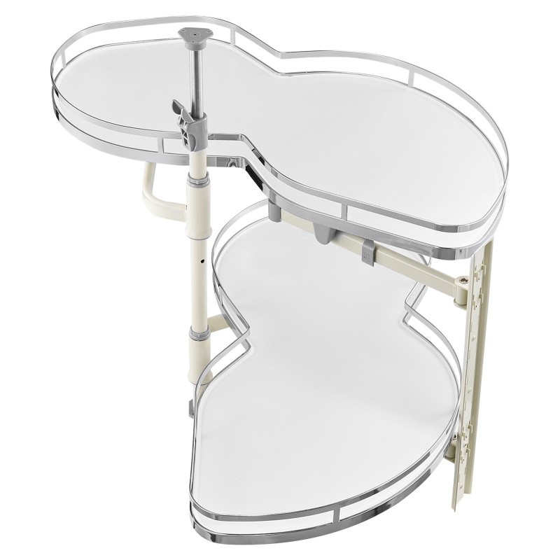 Ulosvedettävä kääntyvä kulmahylly kaksitasoinen hiiliteräs kromipinnoite sopii 900 mm leveään sokkelikulmakaappiin