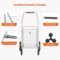 Ostoskärry portaissa kulkeva taittuva 45 l hiiliteräsrunko kolmipyöräiset porraspyörät