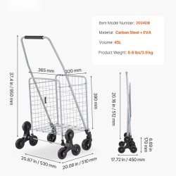 Ostoskärry portaissa kulkeva taittuva 45 l hiiliteräsrunko kolmipyöräiset porraspyörät