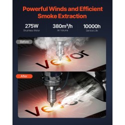 Höyry- ja savunpoistaja 275 wattia harjaton 2 poistoletkua 4-vaiheinen suodatus 10 nopeutta