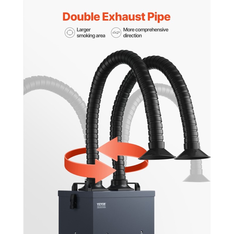 Höyry- ja savunpoistaja 275 wattia harjaton 2 poistoletkua 4-vaiheinen suodatus 10 nopeutta