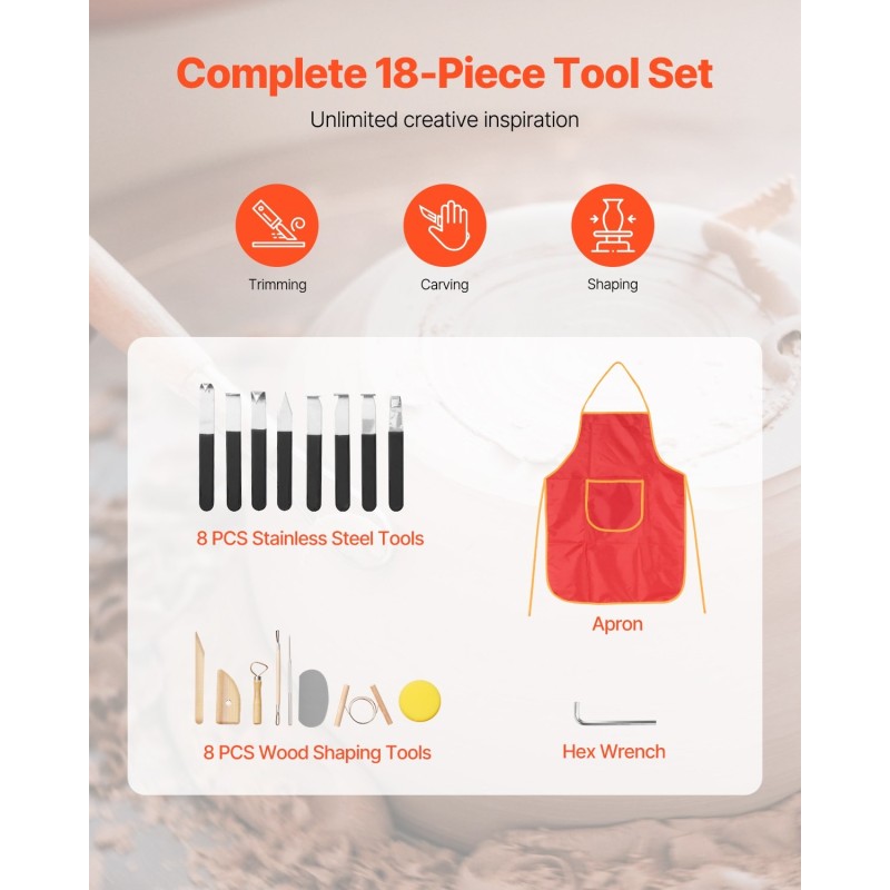 Sähköinen savenvalantakone alumiiniseoslautanen 35 cm 60–300 r/min harjaton 450 W