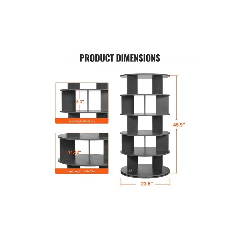 Pyörivä kenkäteline 5-tasoinen 4-pilarinen musta puu-muovilevy 20 paria