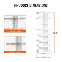 Pyörivä kenkäteline PVC-puumuovilevy 7 tasoa 28 paria valkoinen