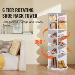 Pyörivä kenkäteline 6 tasoa 4 saraketta 24 paria puu-muovilevy valkoinen