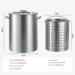 Keittokattila 34 litraa ruostumatonta terästä irrotettava kori kansi 0,8 millimetriä paksu pohja