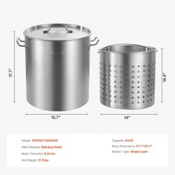 Keittopata ruostumatonta terästä 54 l siiviläkori kannella kahvoilla yksikerrospohja 0,8 mm