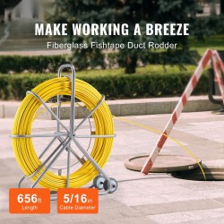 Lasikuituinen kaapelinvetoanastin 200,09 m 7,94 mm hiiliteräsrunko jarrukahva 3 vetopäätä