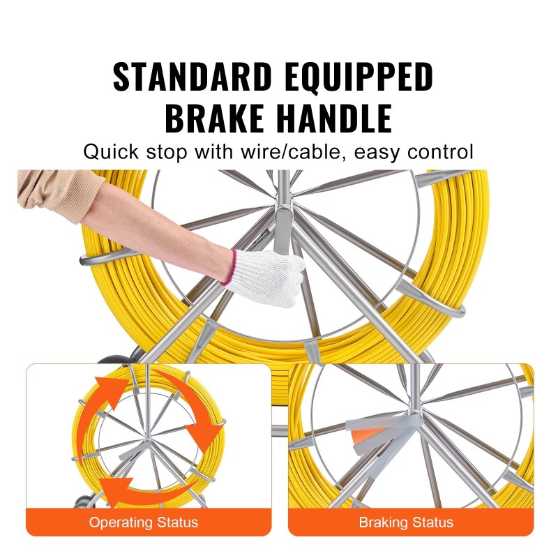 Lasikuituinen kaapelinvetoanastin 200,09 m 7,94 mm hiiliteräsrunko jarrukahva 3 vetopäätä