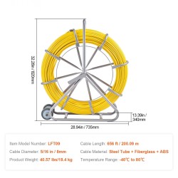 Lasikuituinen kaapelinvetoanastin 200,09 m 7,94 mm hiiliteräsrunko jarrukahva 3 vetopäätä