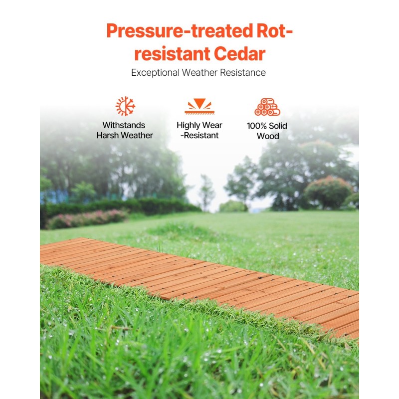 Puinen rullattava liukastumista ehkäisevä puutarhapolku painekyllästettyä seetripuuta 144 tuumaa ja 22 tuumaa